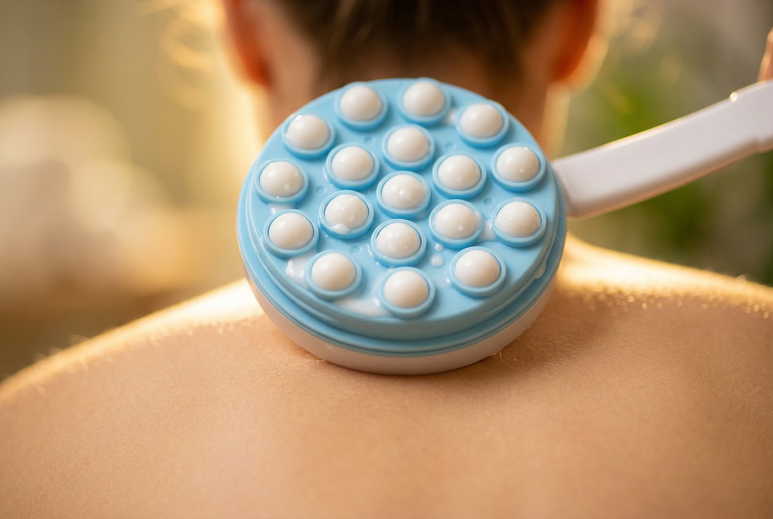 Close-up of 19 smooth rollers gently massaging skin